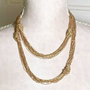 EL by Erica Lyons Gold Tone Long Knotted Statement Necklace 41-45 Inches Adjust
